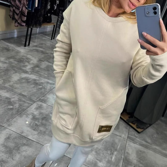 Damen lässiger Hoodie mit praktischen Taschen und dekorativen Details EB