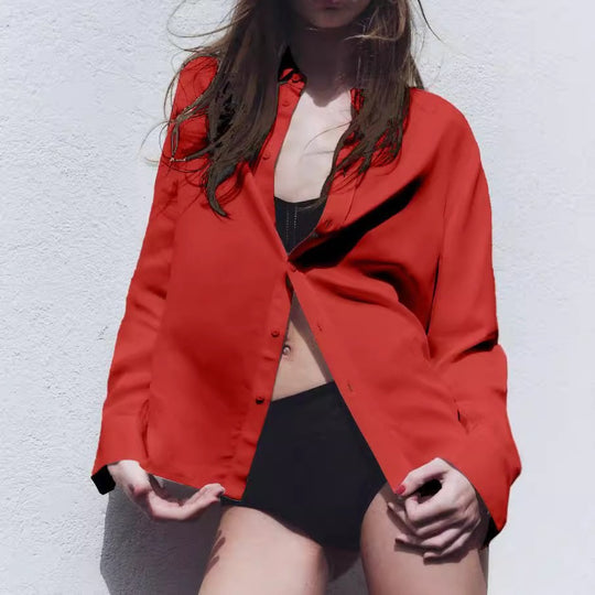 Damen Oversize Hemdbluse mit Knopfleiste und lässigem Schnitt EB