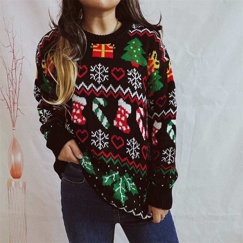 EB | Weihnachtlicher Strickpullover Mit Schneeflockenmotiv