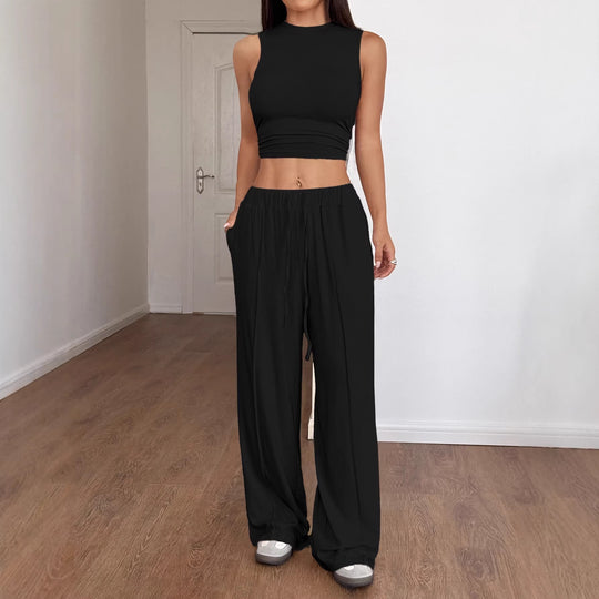 Damen Lounge-Set mit ärmellosem Oberteil und weiten Hosen EB