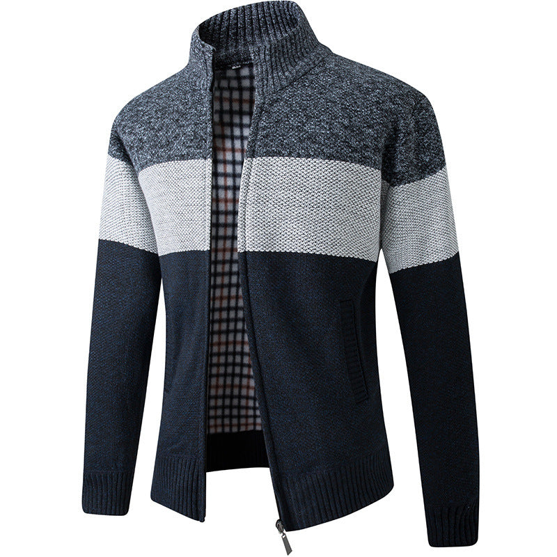 Herren Modische Strickjacke mit hohem Kragen und gestreiftem Design EB