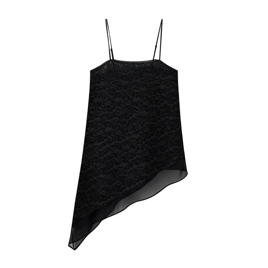 Damen-Spitzen-Camisole mit asymmetrischem Schnitt und dekorativen Trägern EB