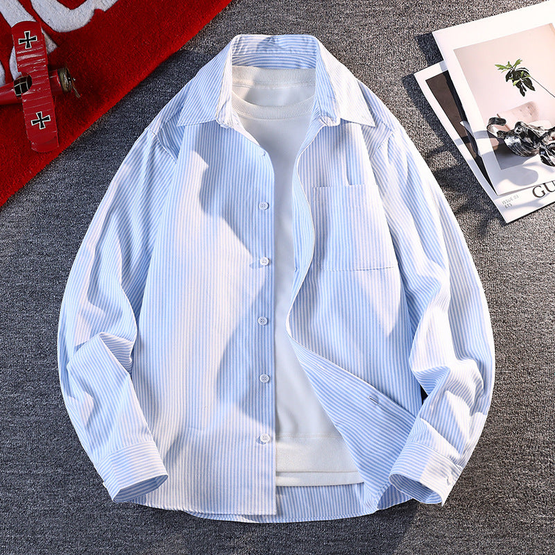 Herren nan gestreifte Overshirt Hemdjacke aus Baumwollmischung mit Brusttasche EB