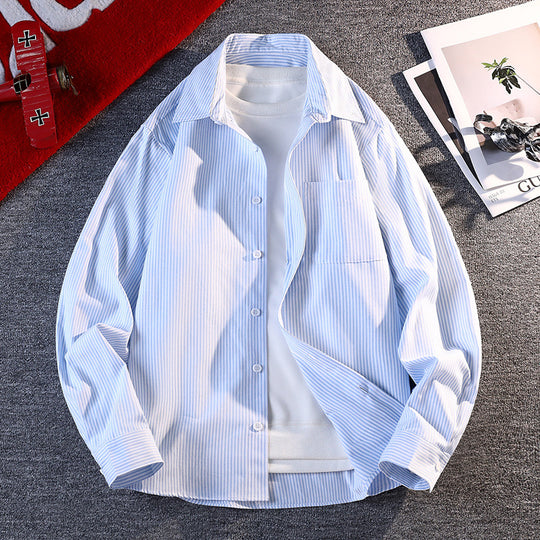 Herren nan gestreifte Overshirt Hemdjacke aus Baumwollmischung mit Brusttasche EB