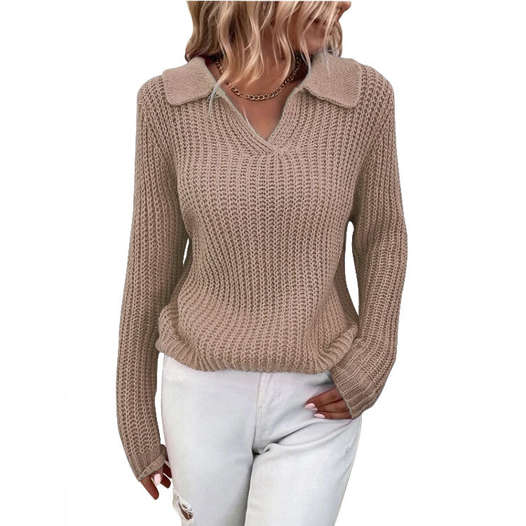 Damen Strickpullover mit modernem Kragen und strukturiertem Design EB