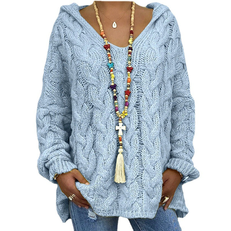 Damen Kapuzenpullover mit Zopfmuster und weitem Schnitt EB