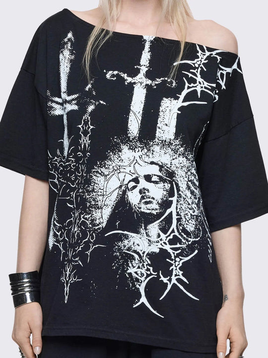 Damen Oversized T-Shirt mit kreativem Grafikdesign EB