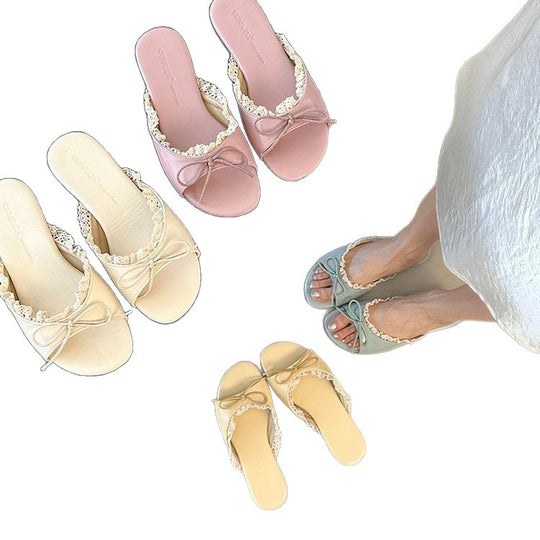 Damen elegante Mules mit Rüschenverzierung EB