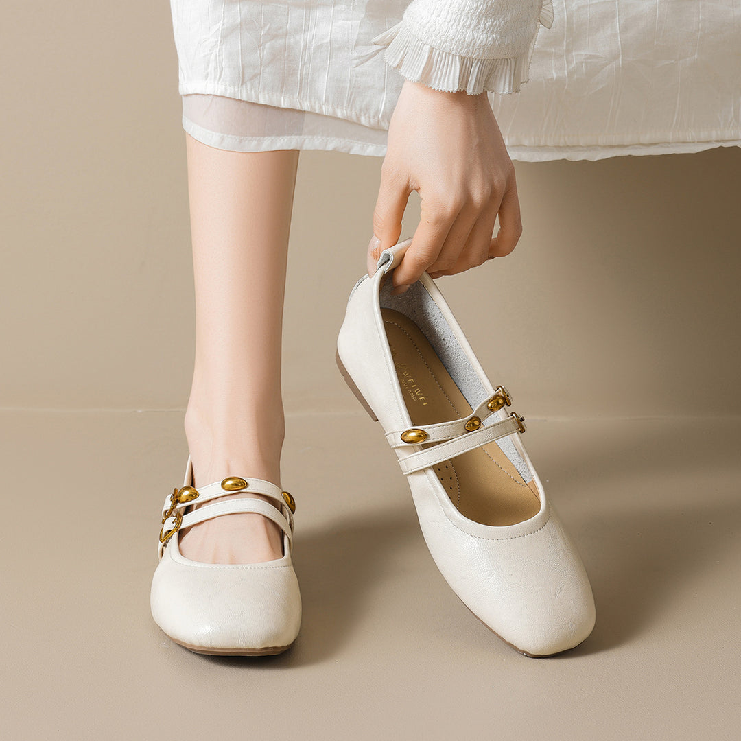Damen Ballerinas mit eleganten doppelten Riemen und praktischen Schnallen EB