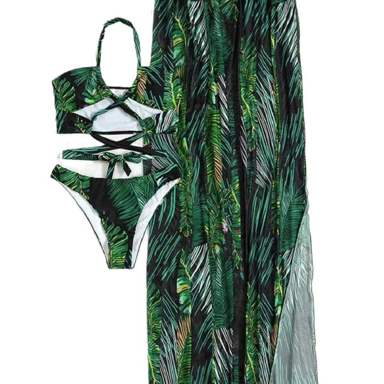 Damen Zweiteiliges Strandoutfit mit floralem Design und raffinierten Cut-Outs EB