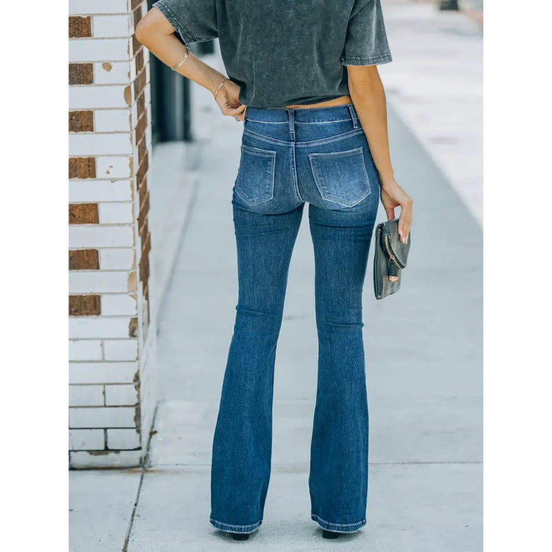 Damen Flared Jeans im Vintage-Style mit lässigem Destroyed-Effekt EB