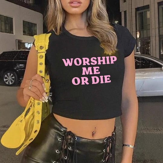 Damen Crop-T-Shirt mit auffälligem Statementdruck EB