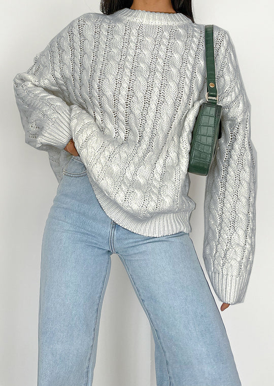 Damen grob gestrickter Pullover mit Zopfmuster und weitem Schnitt EB