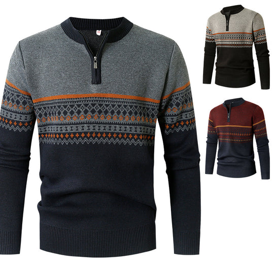 Herren Pullover mit modernem Reißverschluss und geometrischem Muster EB