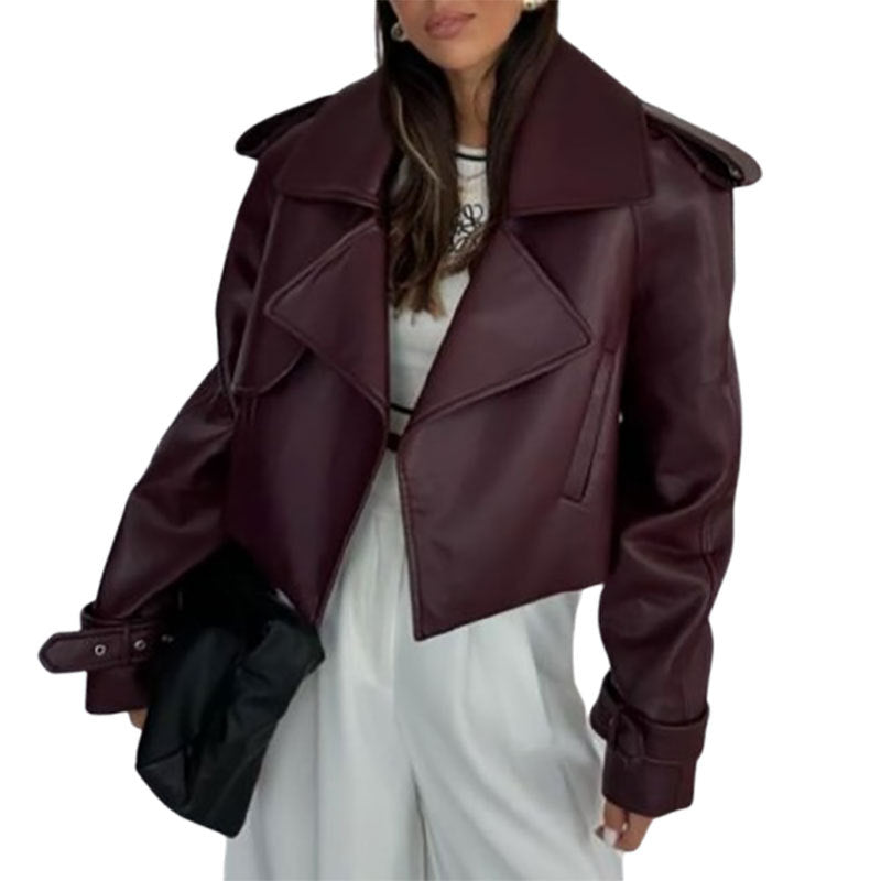 Damen modische Bikerjacke im Oversized-Stil mit Volumenärmeln EB