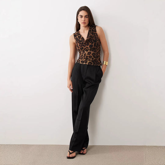 Damen Cowl-Neck Top mit Leopardenmuster EB
