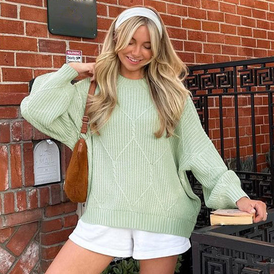 Damen Grobstrickpullover mit asymmetrischem Schnitt und weitem Bund EB