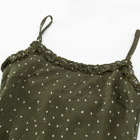 Damen Maxikleid mit zarten Spaghettiträgern und Punktmuster EB