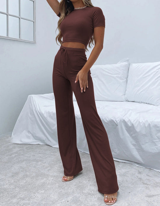 Damen Cropped Top und elegante Flared Pants Set EB
