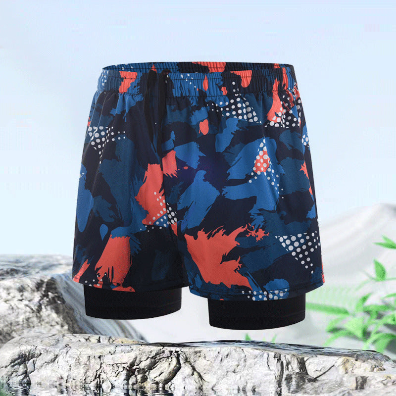 EB | Doppellagige Herren Sport Fitness Anti-Peinlichkeit Strandhose