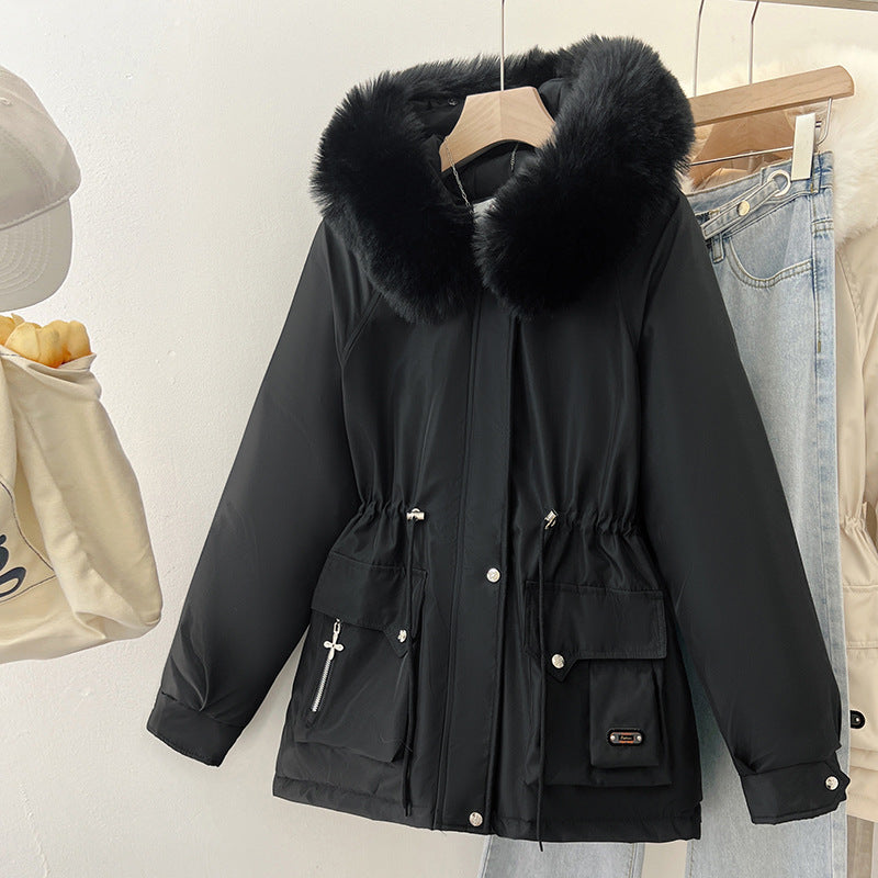 Damen Multifunktionale Winterjacke mit abnehmbarem Kunstfellkragen und regulierbarem Taillenzug EB