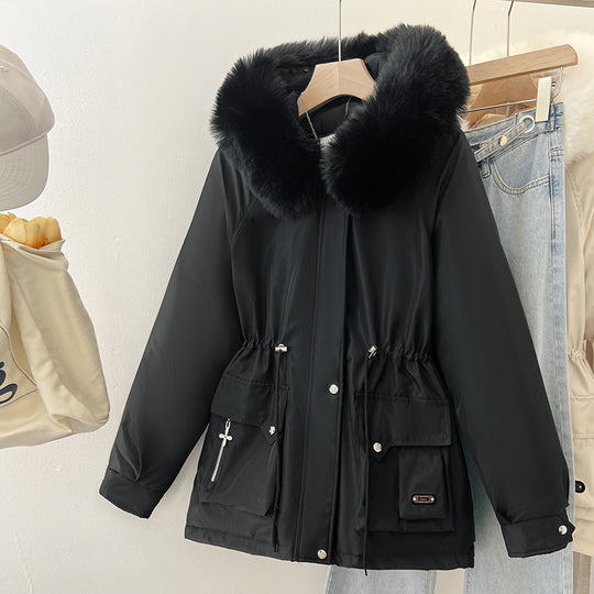 Damen Multifunktionale Winterjacke mit abnehmbarem Kunstfellkragen und regulierbarem Taillenzug EB