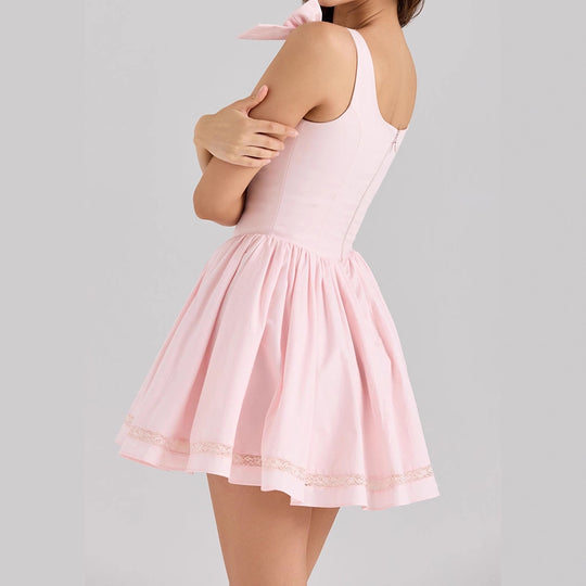 Damen Verspieltes Ballkleid mit Schleifen und Knopfdetails EB