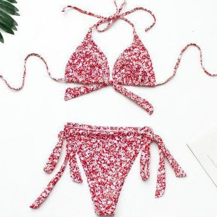 Damen Triangel-Bikini mit verspieltem Bindeband und floralem Design EB
