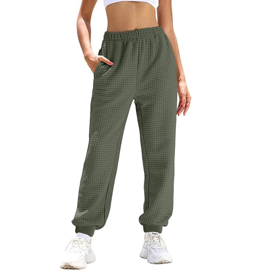 Damen Lässige Waffelstrick-Loungehose mit hohem Elastikbund und Bündchen EB