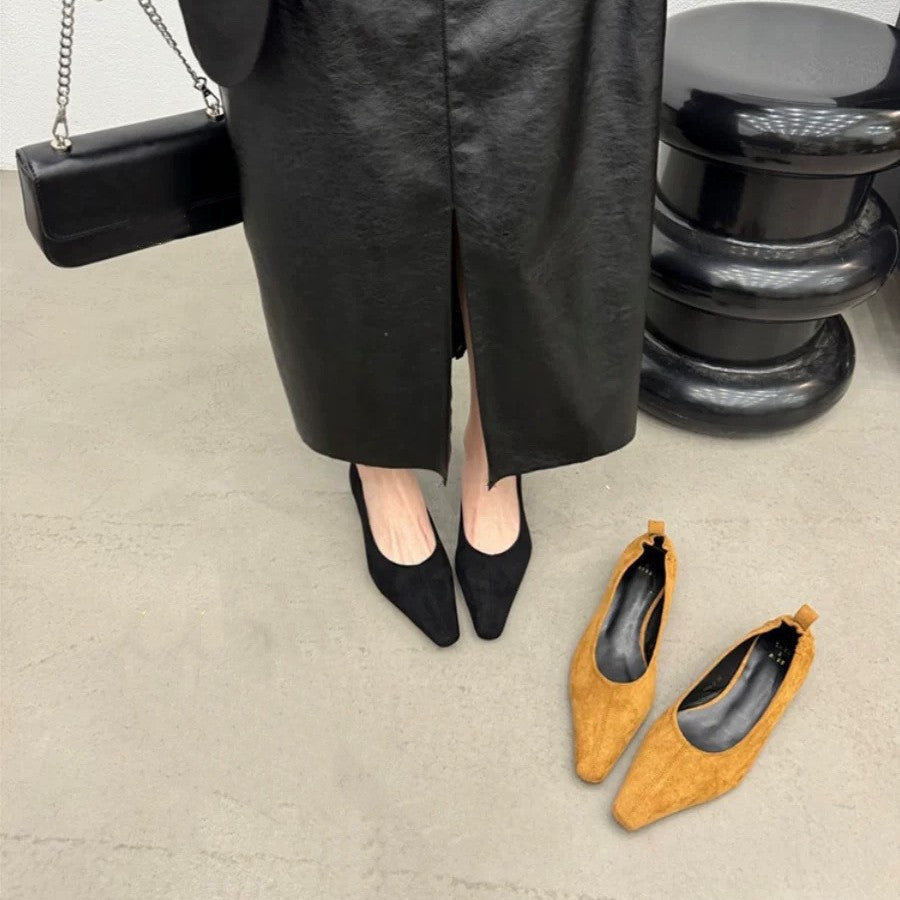 Damen Elegante Ballerinas mit spitzem Zehenbereich und feiner Velours-Oberfläche EB
