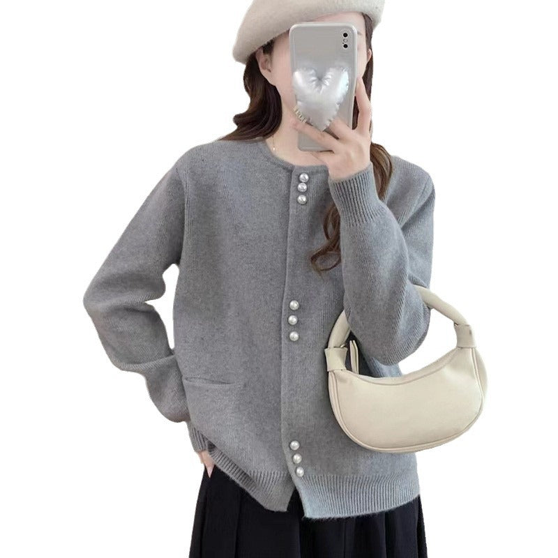 Damen Strickjacke mit eleganten Perlenknöpfen EB