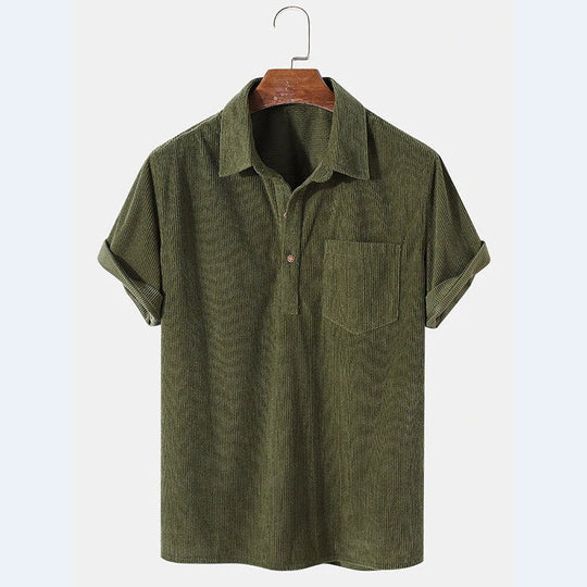 Herren Kurzarm Poloshirt aus gestreiftem Stoff mit Knopfleiste und Brusttasche EB