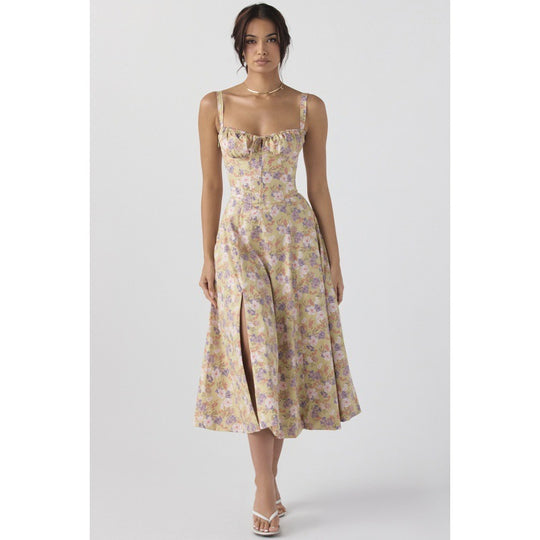 Damen Maxikleid mit floralem Design und elegantem Schlitz EB