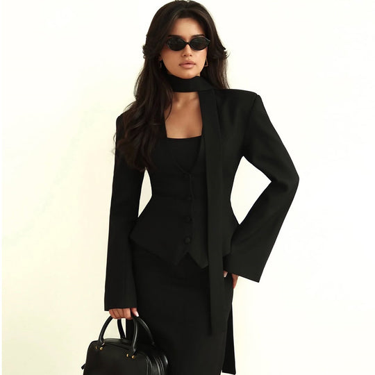 Damen taillierte Blazer-Top mit schmalem Kragen EB