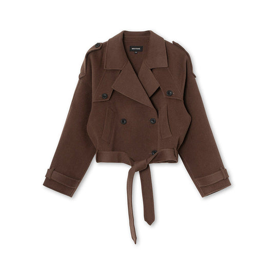 Damen Cropped Trenchjacke mit taillierbarem Gürtel und doppelt knöpfbarem Design EB