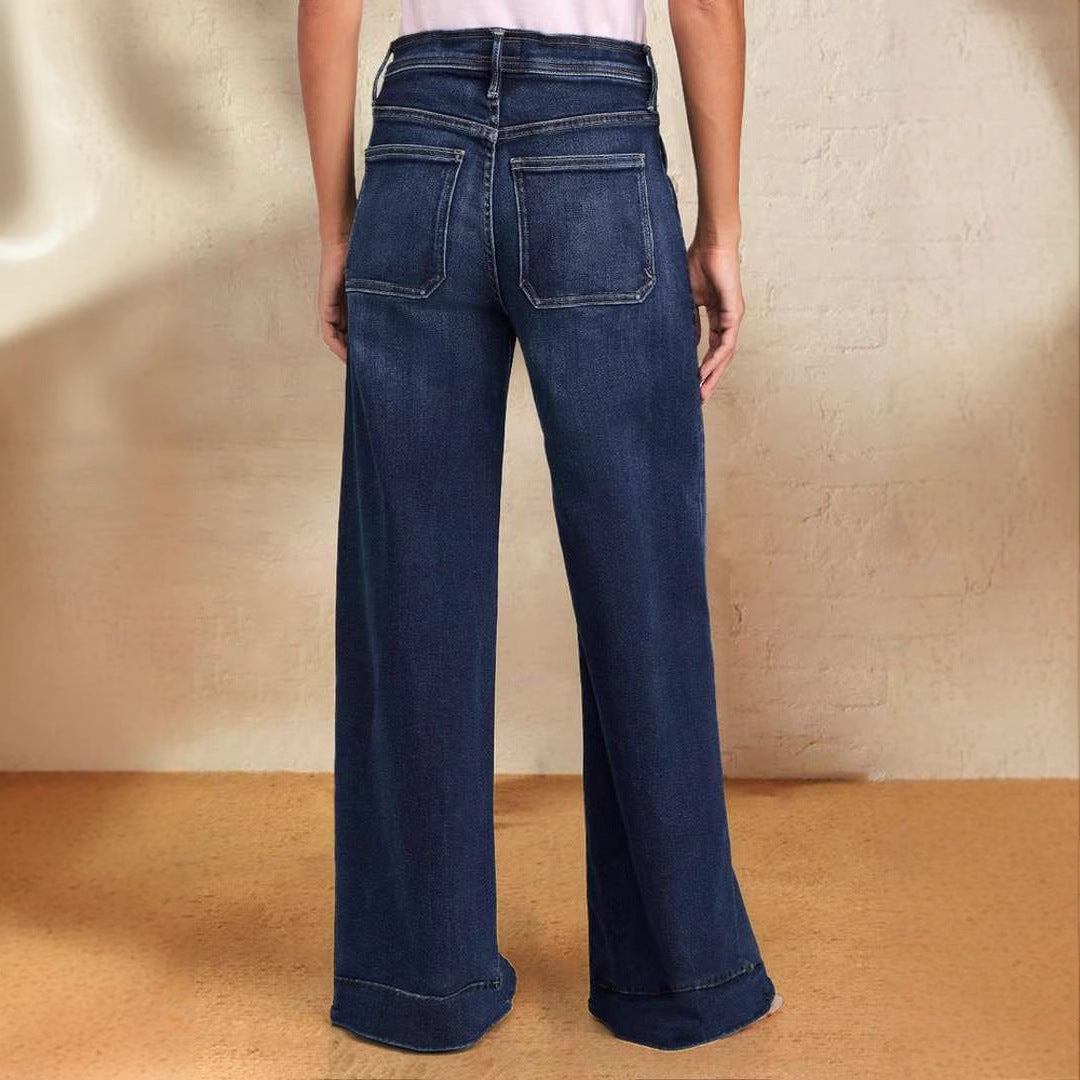 Damen Weit geschnittene Jeans mit modischem Kordelzug und elastischem Bund EB