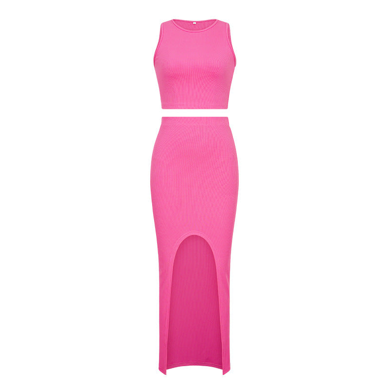 Damen Set aus crop Top und Maxi-Rock mit hohem Schlitz EB