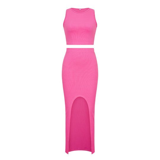 Damen Set aus crop Top und Maxi-Rock mit hohem Schlitz EB