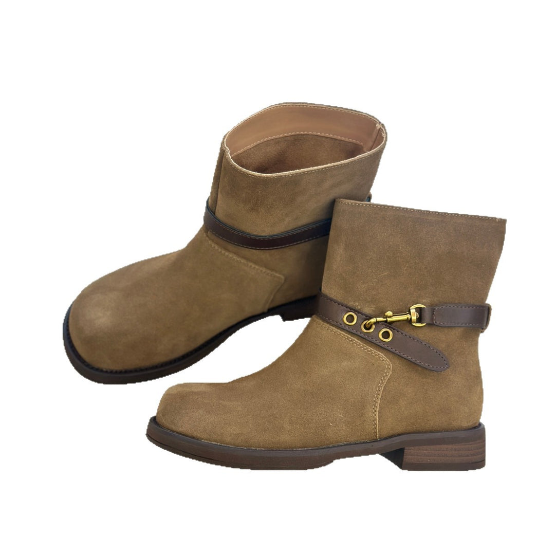 Damen elegante Chelsea Boots mit modischen Schnallen und hochwertiger Wildlederoberfläche EB