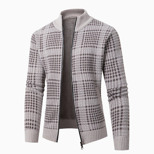Herren modische Strickjacke mit hohem Kragen und stilvollem Karomuster EB
