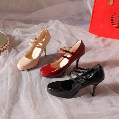 Damen Elegante Lackleder-Pumps mit verstellbaren Riemchen EB