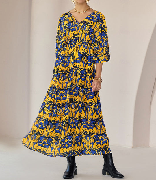 Damen Maxikleid mit floralem Design und praktischen Raffungen EB