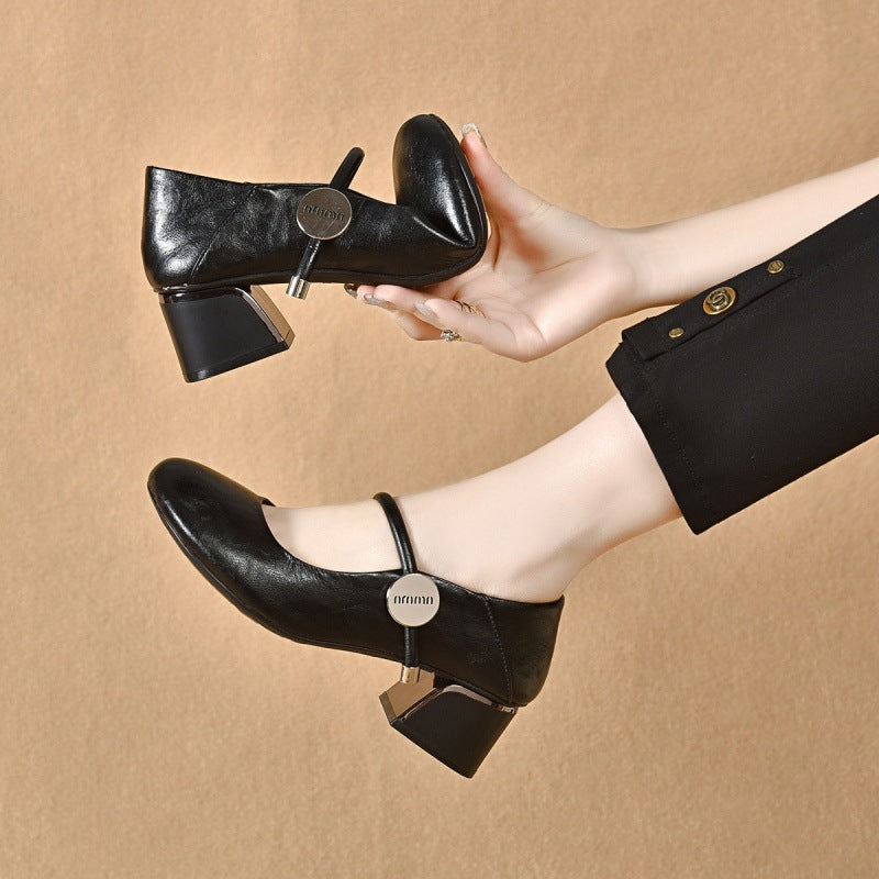 Damen elegante Mary Jane Ballerinas mit herausnehmbarem Fußbett und komfortablem Blockabsatz EB