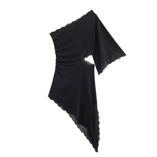 Damen asymmetrisches Spitzenoberteil mit eleganten Rüschendetails EB
