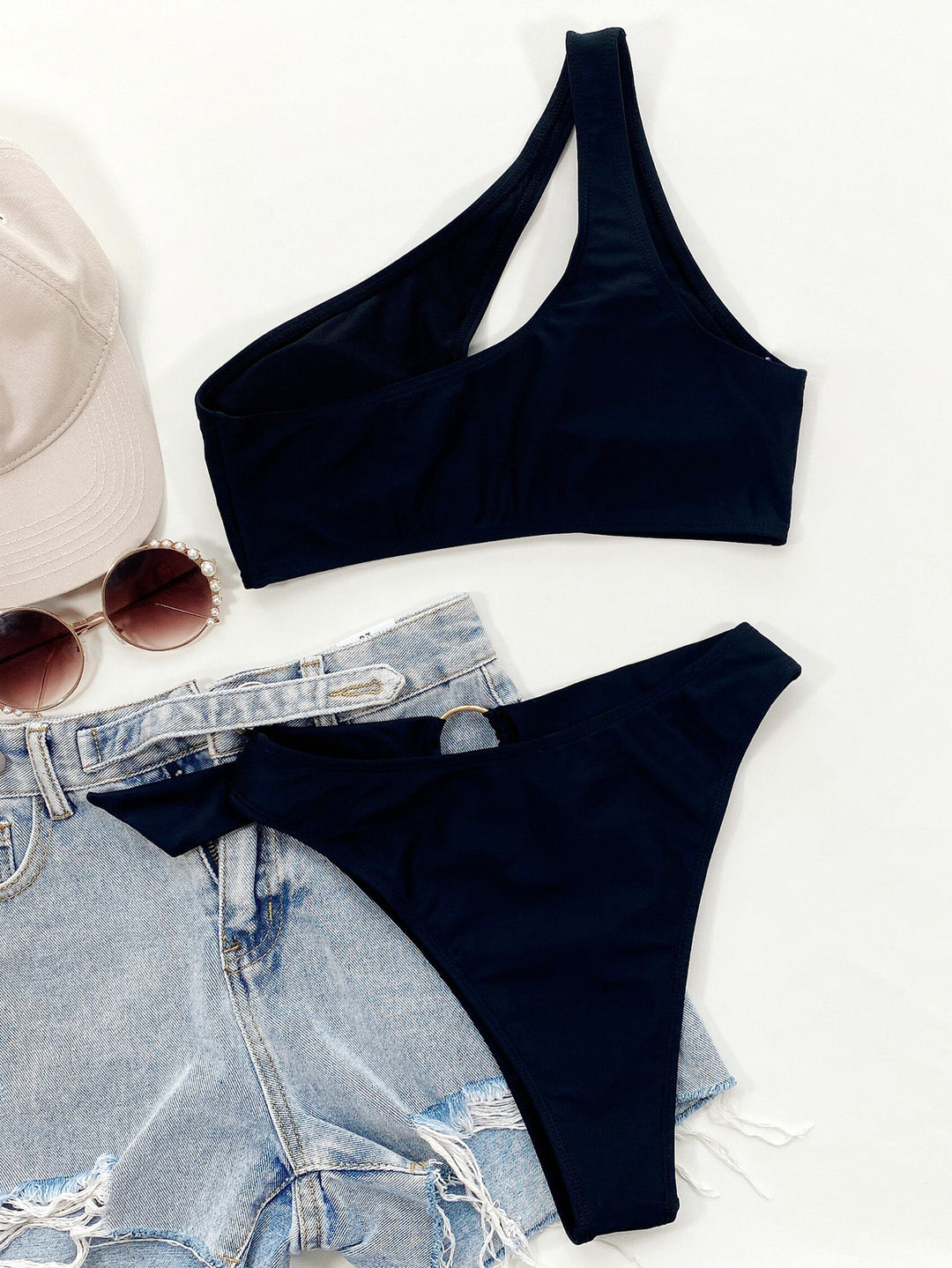 Damen Hochtaillierter Bikini mit Ringdetail und verspieltem Bindegürtel EB