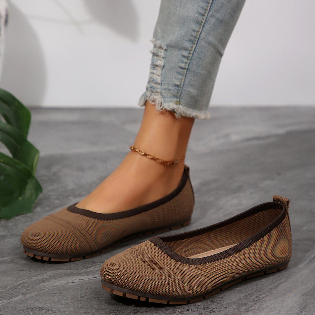 Damen  atmungsaktive Strick‑Ballerina mit ergonomischem Memory‑Fußbett und rutschfester Flexsohle EB