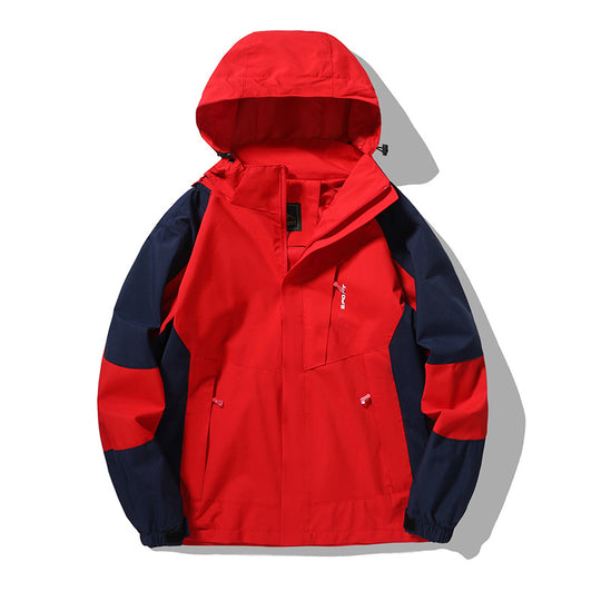 Herren wind- und wasserabweisende Outdoor-Hoodiejacke mit Belüftungsnetz, verstellbarer Kapuze und verdeckter Frontblende EB
