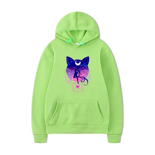 Damen Kapuzenpullover mit künstlerischem Katzenmotiv und bequemer Passform EB