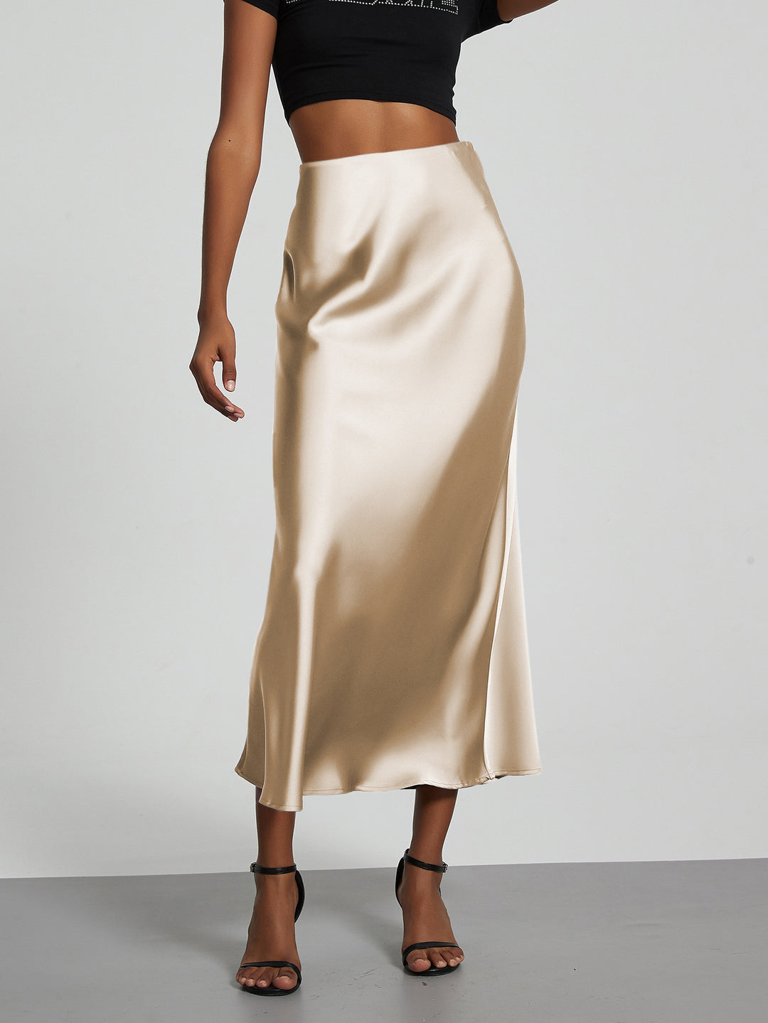 Damen Elegante und fließende Satin Maxiröcke EB