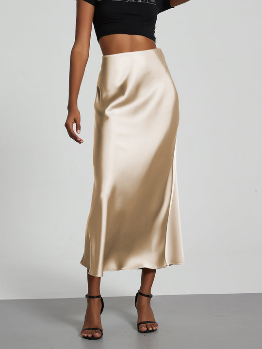 Damen Elegante und fließende Satin Maxiröcke EB
